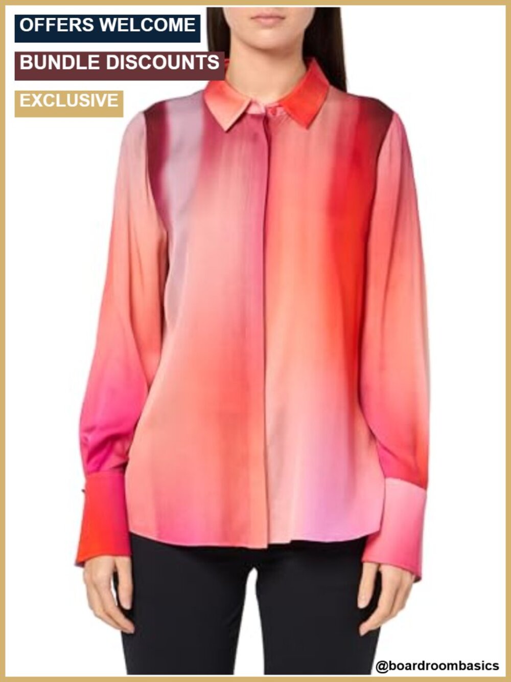 Silk Long Sleeve Printed Collared Blouse